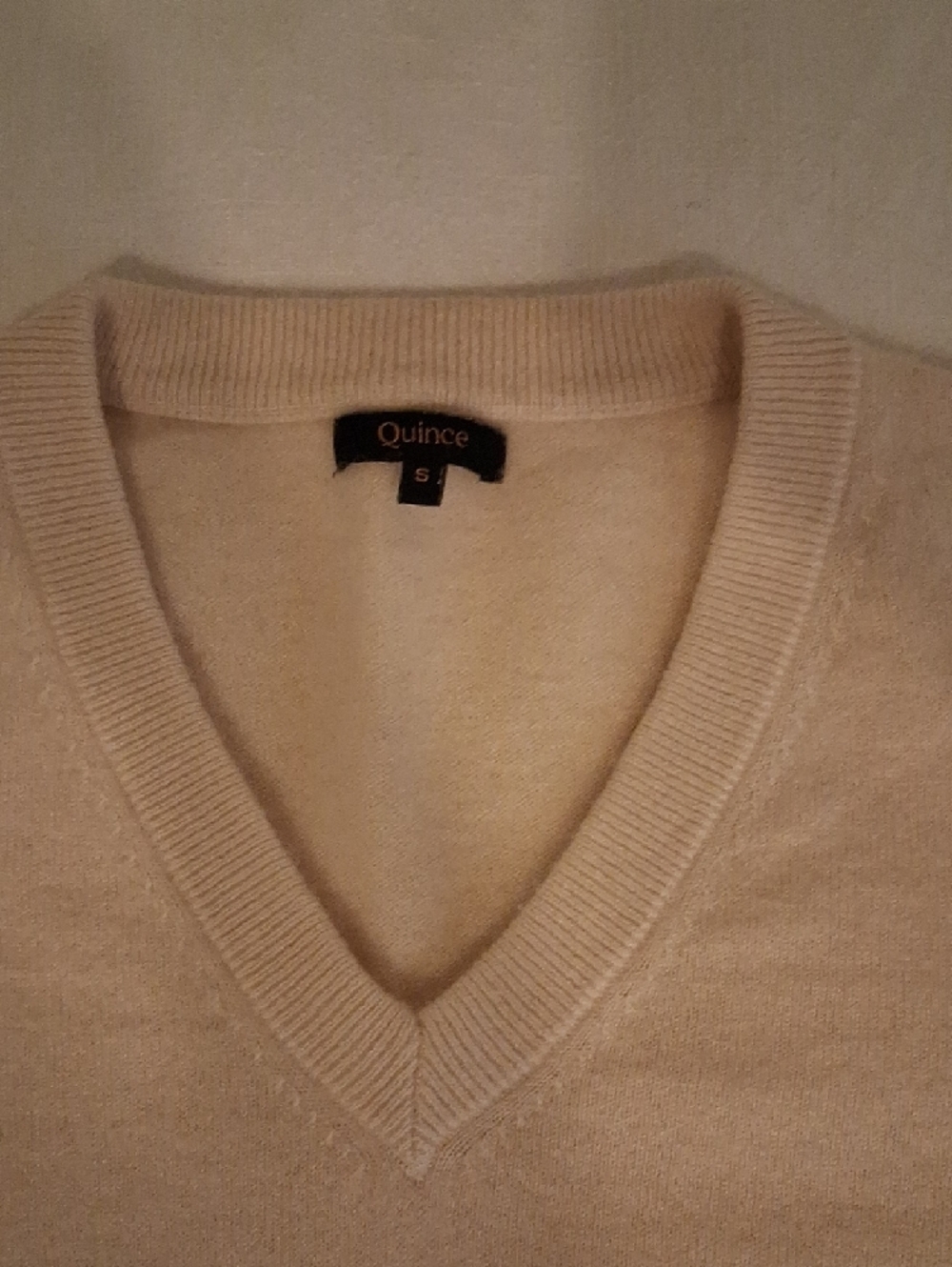 Quince Cream V-Neck Womens Relaxed Cashmere Sweater Small - Picture 2 of 6